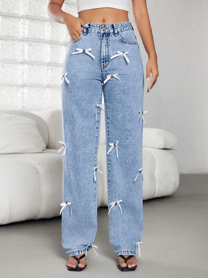 Damen Weite Jeans Dekorative Schleifen