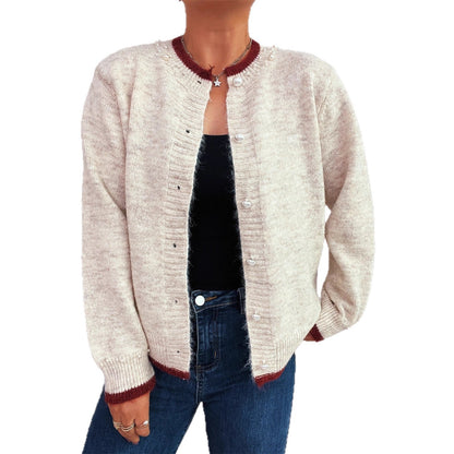Damen Strickjacke mit Perlenverzierungen und Knöpfen