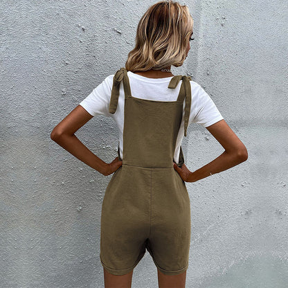Damen Latzshorts Praktische Taschen Verstellbare Träger Norvielle