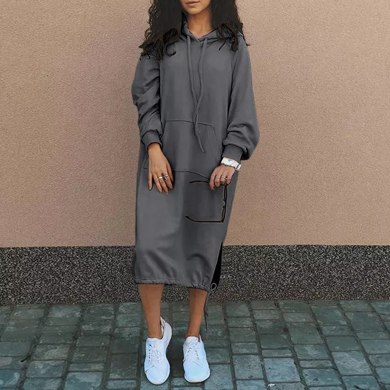 Damen Hoodie-Kleid Eingrifftaschen Regulierbarer Saum Norvielle