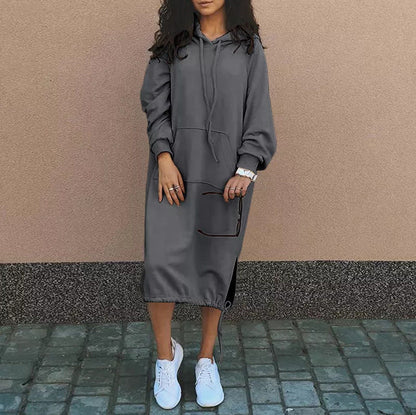 Damen Hoodie-Kleid Eingrifftaschen Regulierbarer Saum Norvielle