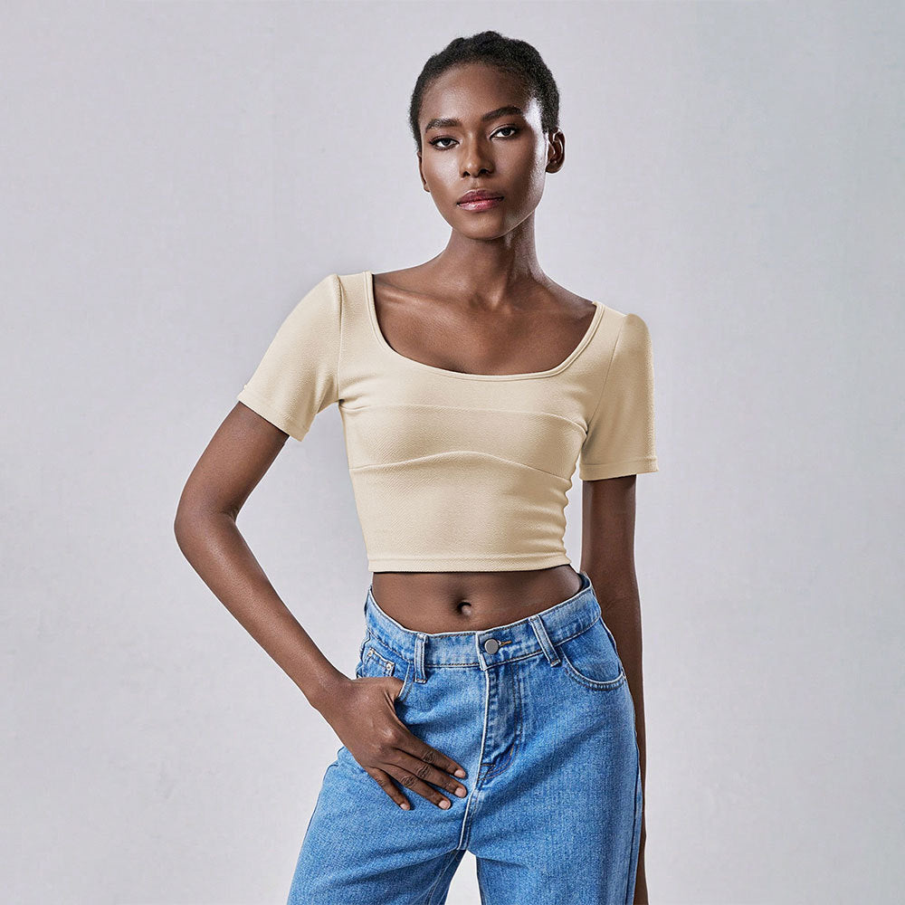 Damen Cropped T-Shirt Kurzärmelig Quadratausschnitt Norvielle - Norvielle