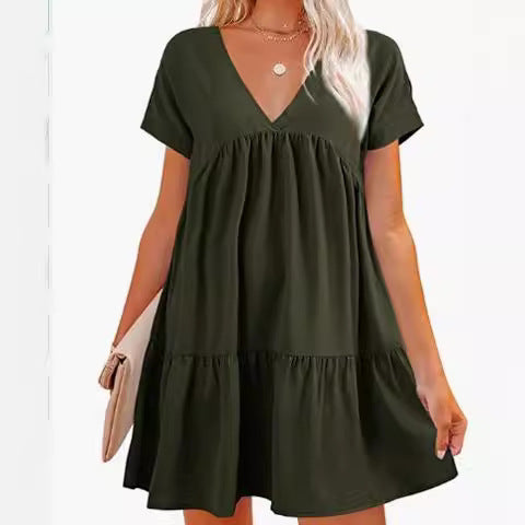 Damen V-Ausschnitt Kleid Weit schwingender Saum Norvielle