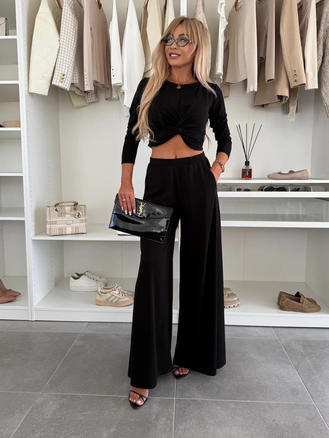 Damen Freizeit-Set Crop-Oberteil Weite Hose Norvielle