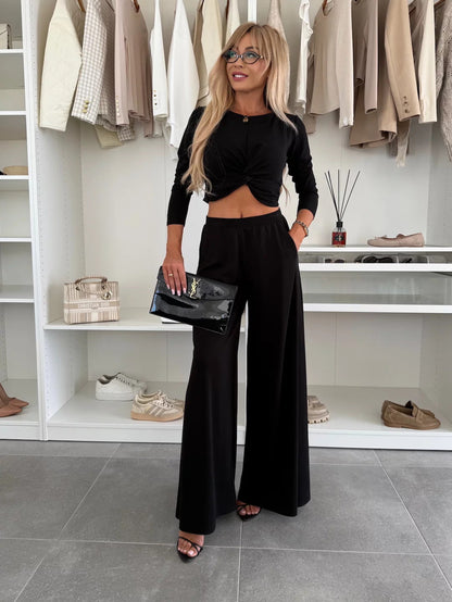 Damen Freizeit-Set Crop-Oberteil Weite Hose Norvielle