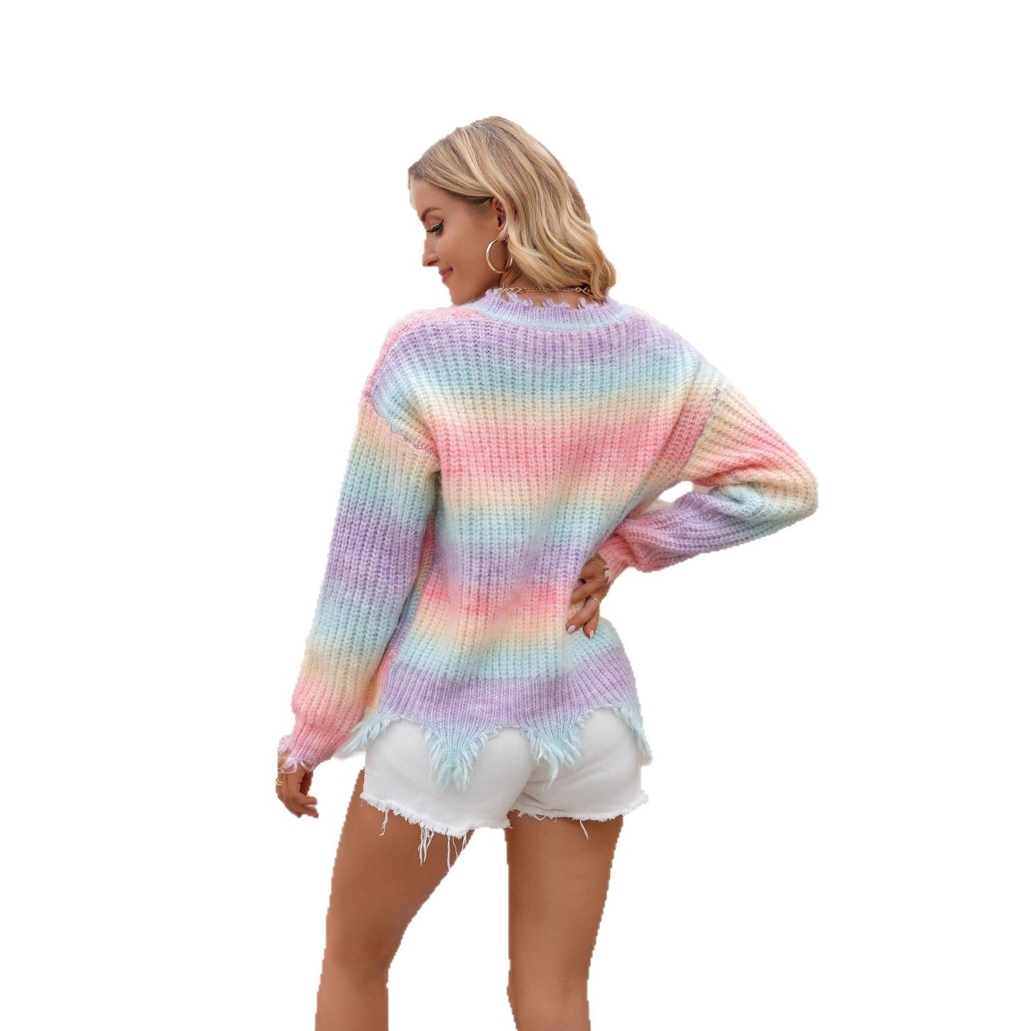 Damen Pullover V-Ausschnitt Fransenabschluss Norvielle