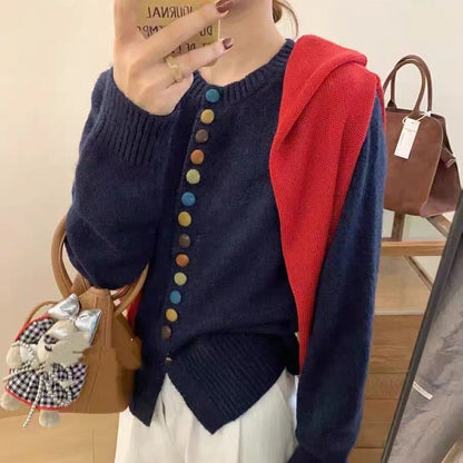 Damen Strickjacke Bunt Knöpfe Lässig