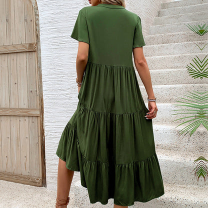 Damen Maxikleid Knopfleiste Voluminöser Rock Norvielle