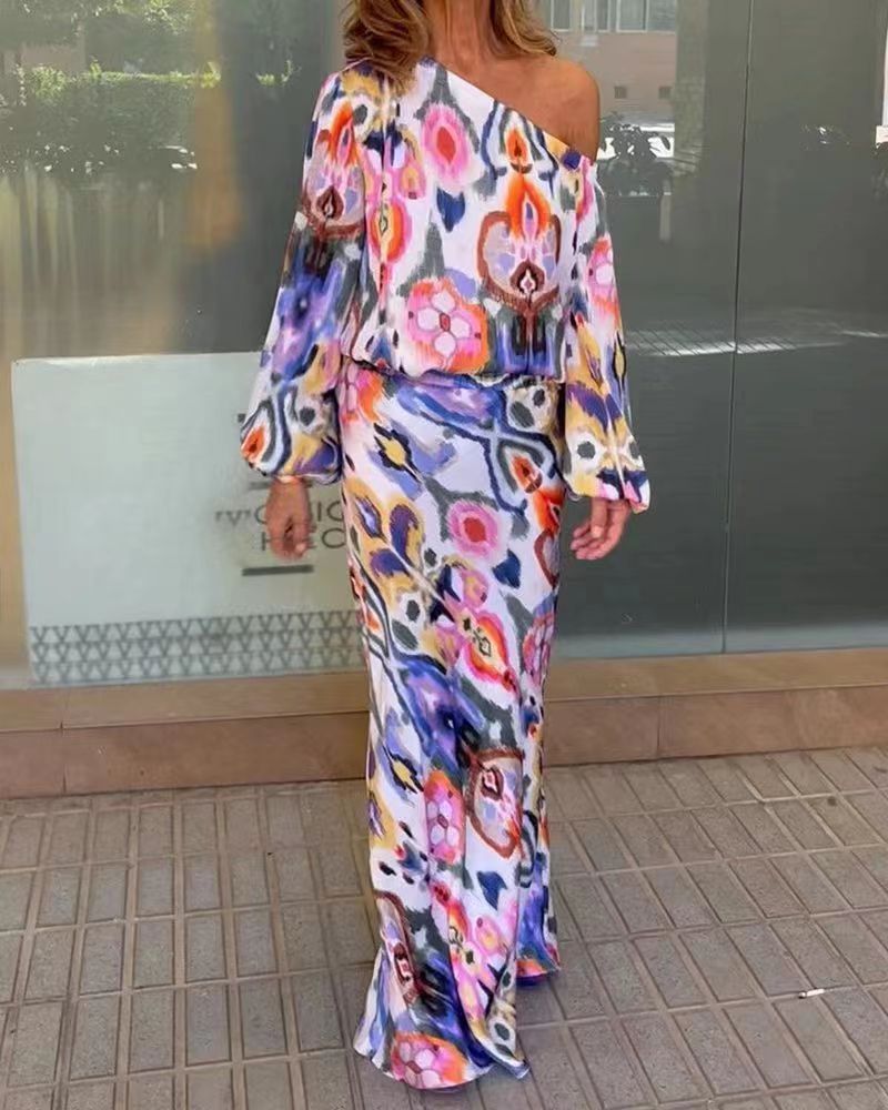 Damen Maxikleid Asymmetrisch Geschmeidige Ärmel Norvielle