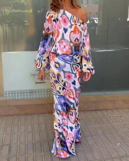 Damen Maxikleid Asymmetrisch Geschmeidige Ärmel Norvielle