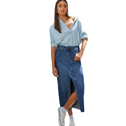 Damen Bleistiftkleid aus Jeans Mit Seitlichem Schlitz