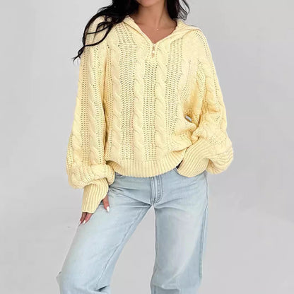 Damen Strickpullover Mit Kapuze Und Reißverschluss
