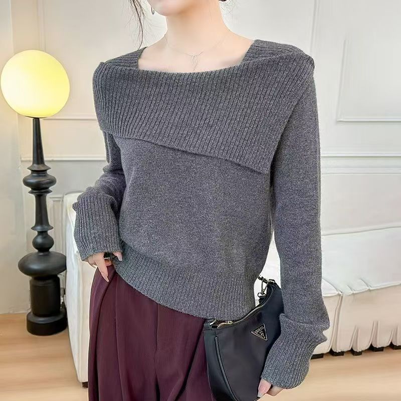 Damen Pullover Asymmetrischer Ausschnitt Norvielle