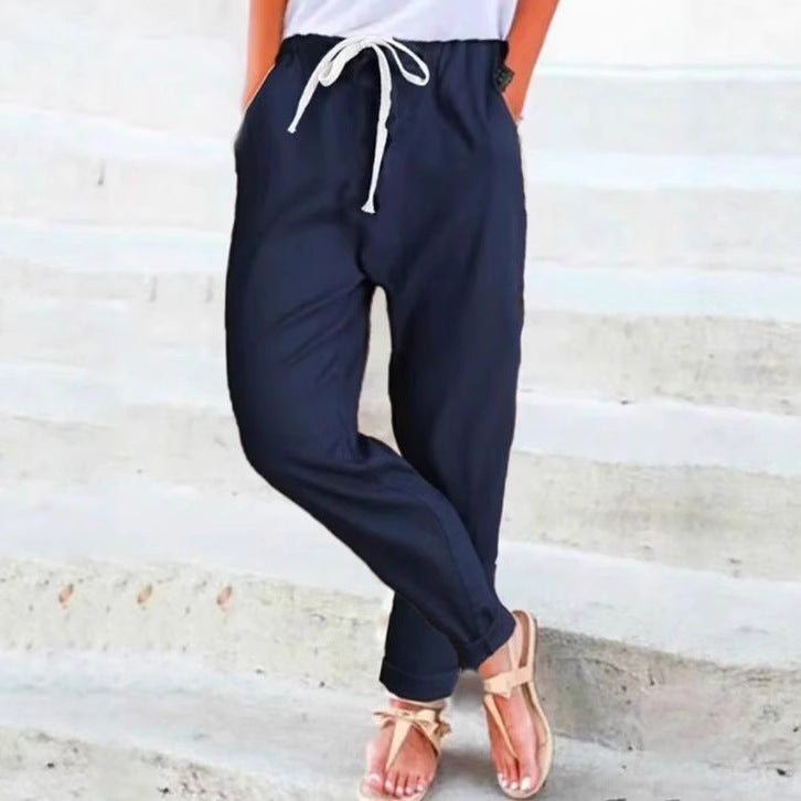 Damen Freizeithose Elastischer Bund Bindegürtel Norvielle