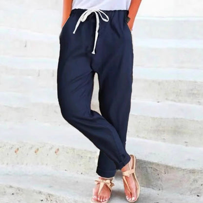 Damen Freizeithose Elastischer Bund Bindegürtel Norvielle