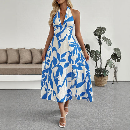 Damen Maxikleid mit hohem Schlitz Floralmuster