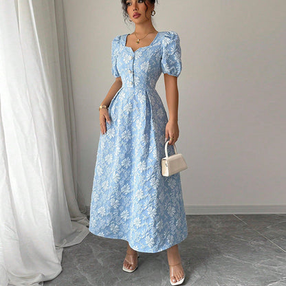 Damen Maxikleid Florale Applikationen Puffärmel Norvielle - Norvielle