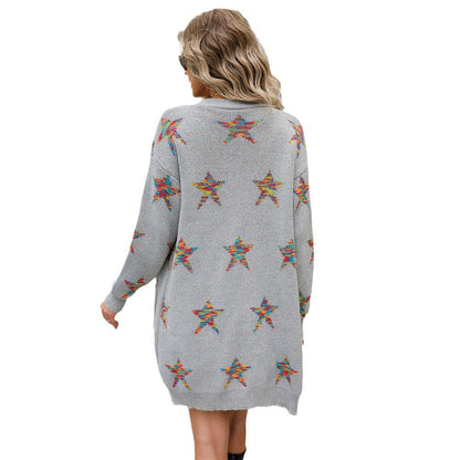 Damen Strickjacke bunt mit Sternenapplikationen