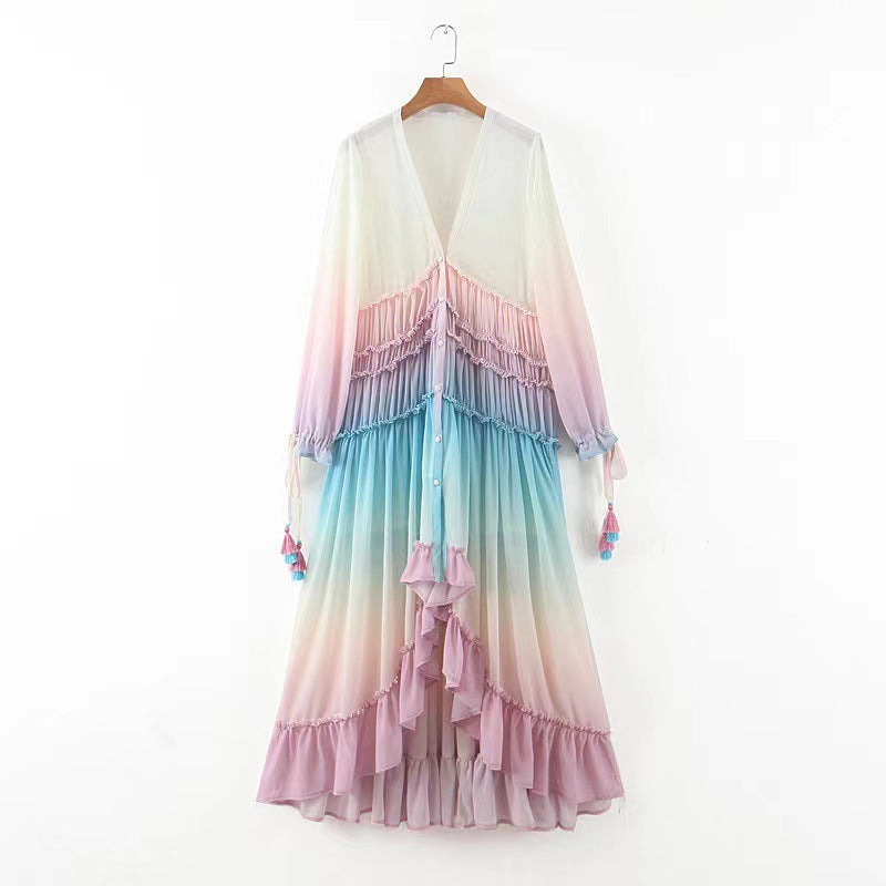 Damen Maxikleid Elastisch Mit Volant-Details Norvielle