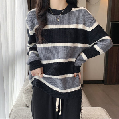 Damen Pullover Lässig Farbenfroh Streifenmuster