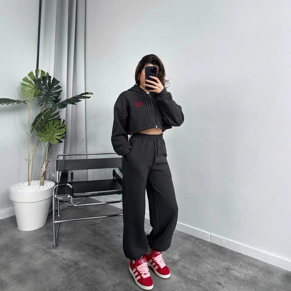 Damen Hoodie Set Cropped Sweatpants Norvielle