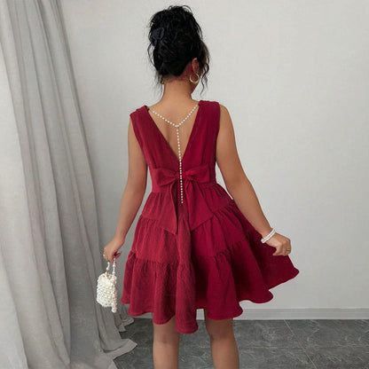Damen Sommerkleid V-Ausschnitt Rüschensaum Leicht Norvielle