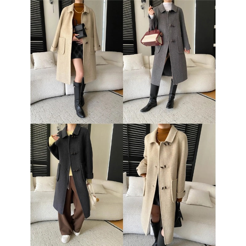 Damen Wollmantel Elegantes Design Mit Taschen Knöpfe