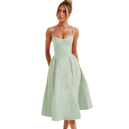 Damen Midi-Kleid Ästhetischer Herzausschnitt Schwingender Rock