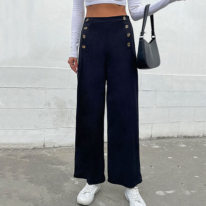 Damen Palazzo-Hose Weit Dekorative Knöpfe Norvielle