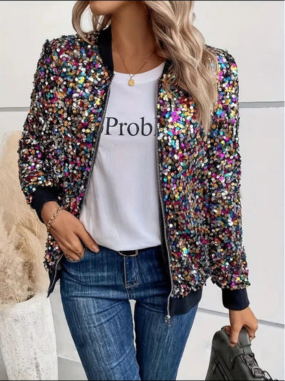 Damen Funktionsjacke Glitzer Pailletten Bequem Norvielle