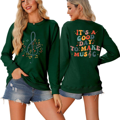 Damen Sweatshirt Musik Motiv Weiß