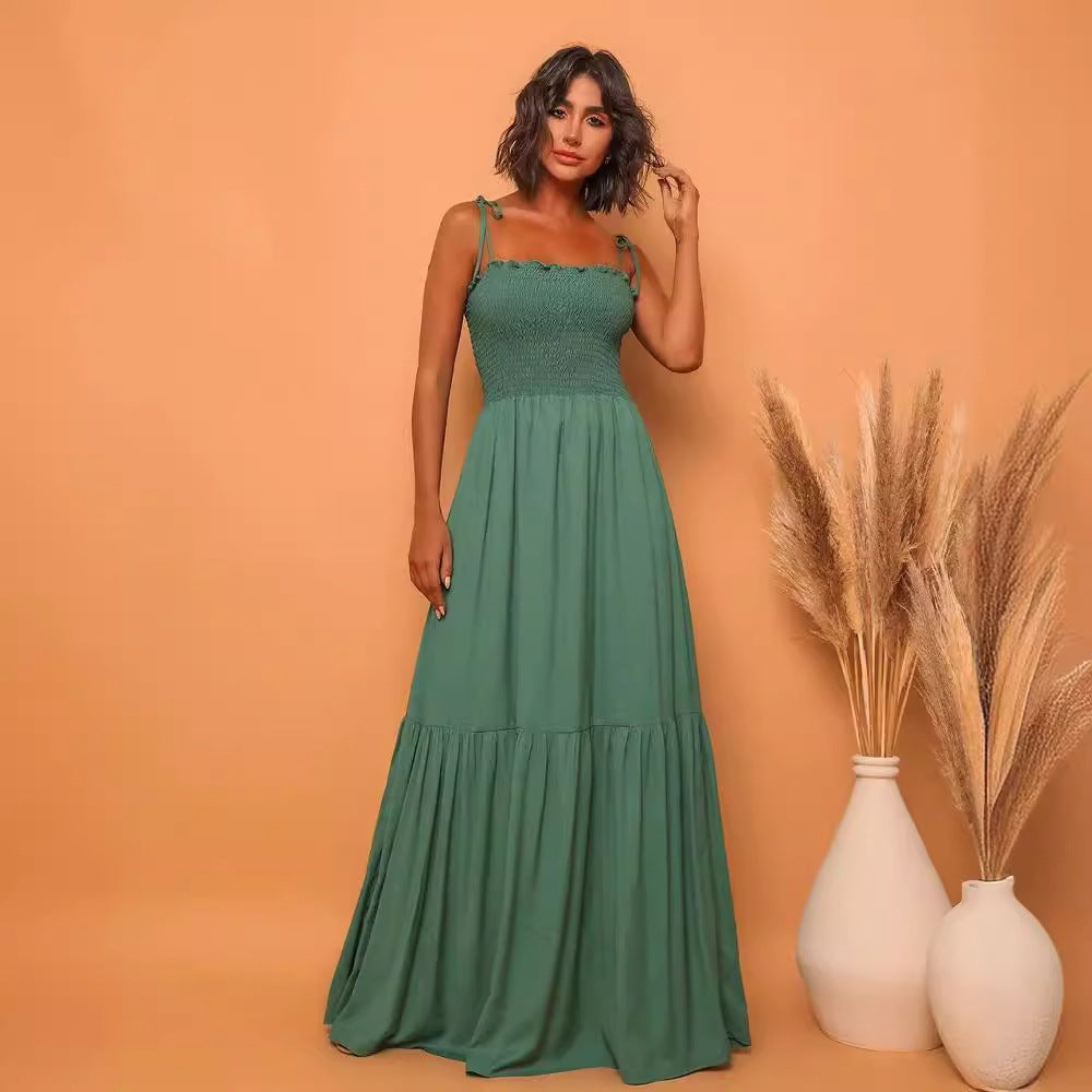 Damen Maxikleid Elastisch Verspieltes Bindeband Norvielle