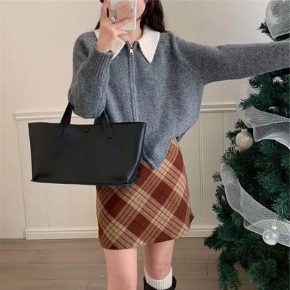 Damen Strickjacke Asymmetrisch Hochkragen Norvielle