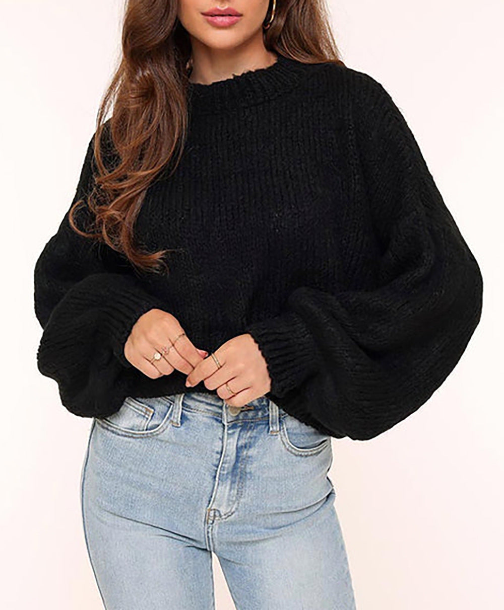 Damen Oversized-Pullover Grobgestrickt Voluminöse Ärmel Beige