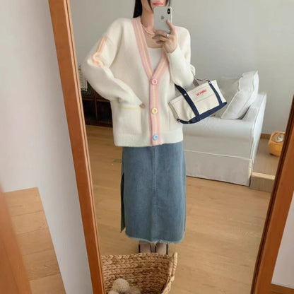 Damen Cardigan Bunt Knöpfe Taschen Norvielle