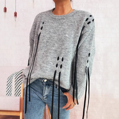 Damen Pullover Schnür-Design Norvielle