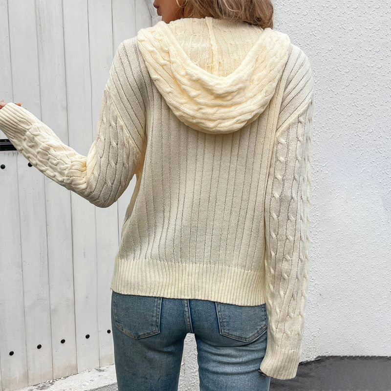 Damen Strickjacke Kapuze Reißverschluss Norvielle