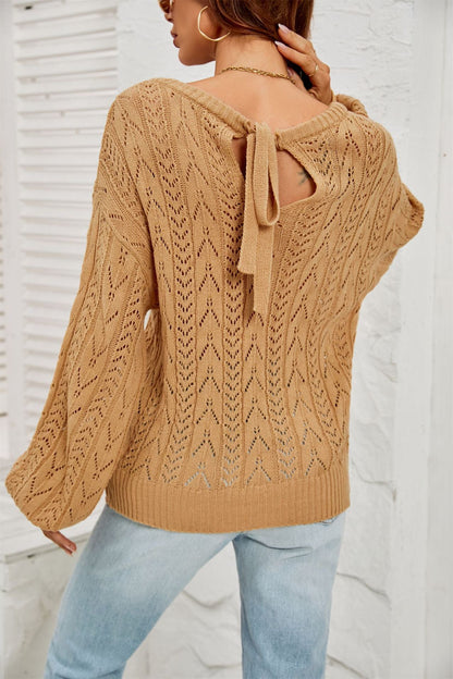 Damen Strickpullover Feinripp Atmungsaktiv Weite Ärmel Beige