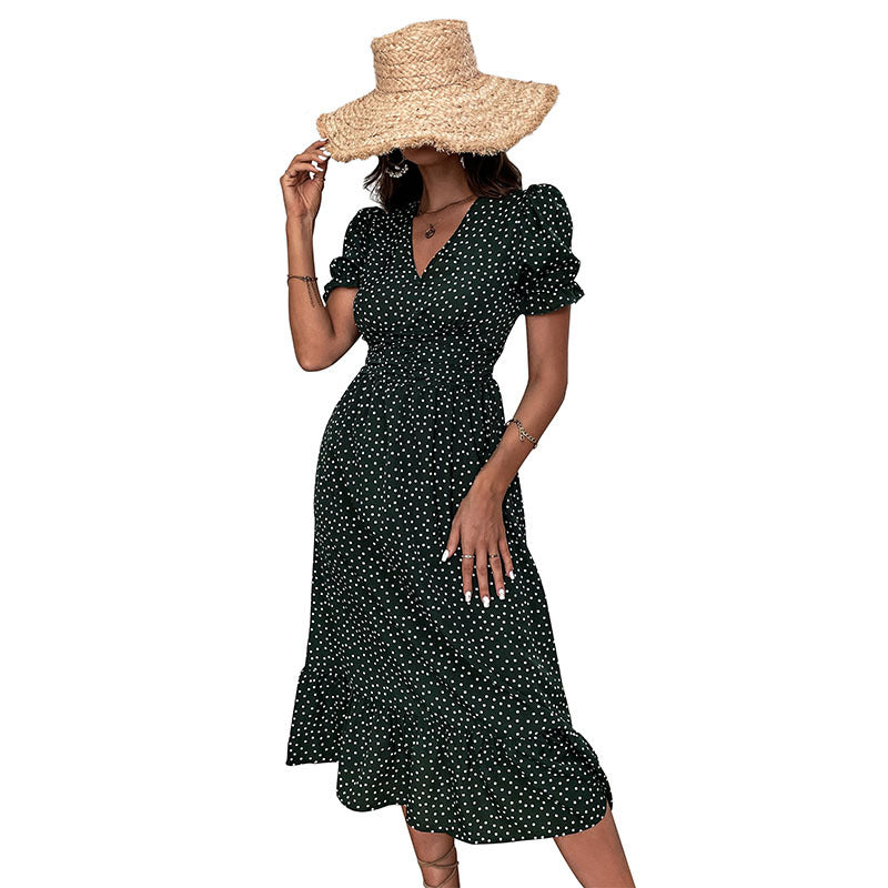 Damen Sommerkleid Polka Dot Rüschendetails Figurbetonter Schnitt