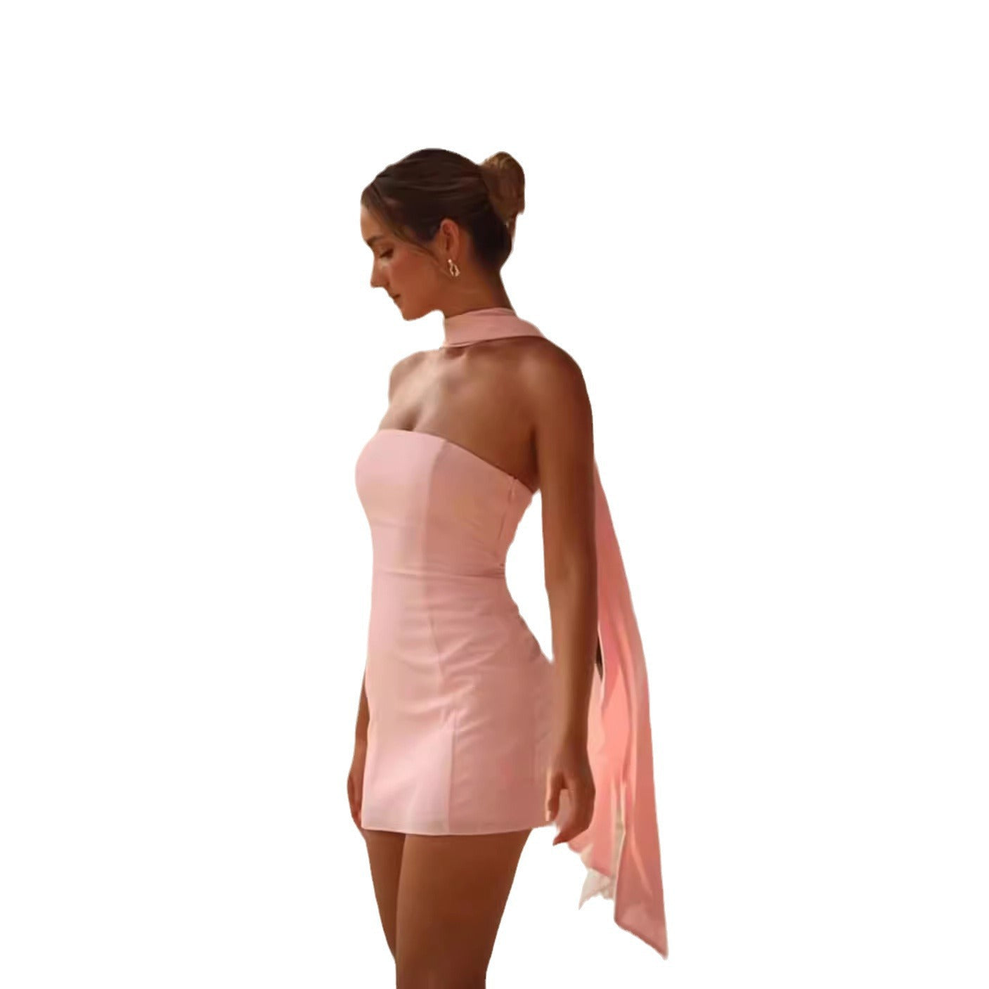 Damen Minikleid Raffiniertes Halterdesign Fließender Stoff