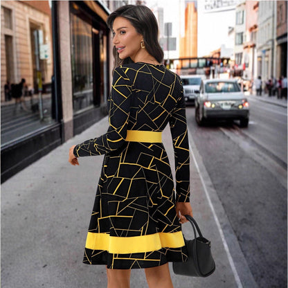 Damen A-Linien Kleid Geometrisches Muster Taillierter Schnitt