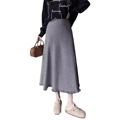 Damen Midi-Rock mit Fransen Saum Hochwertig