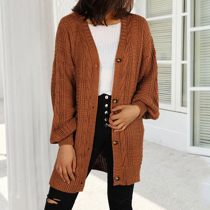 Damen Cardigan Grobstrick Elegante Knöpfe Weite Ärmel Norvielle - Norvielle