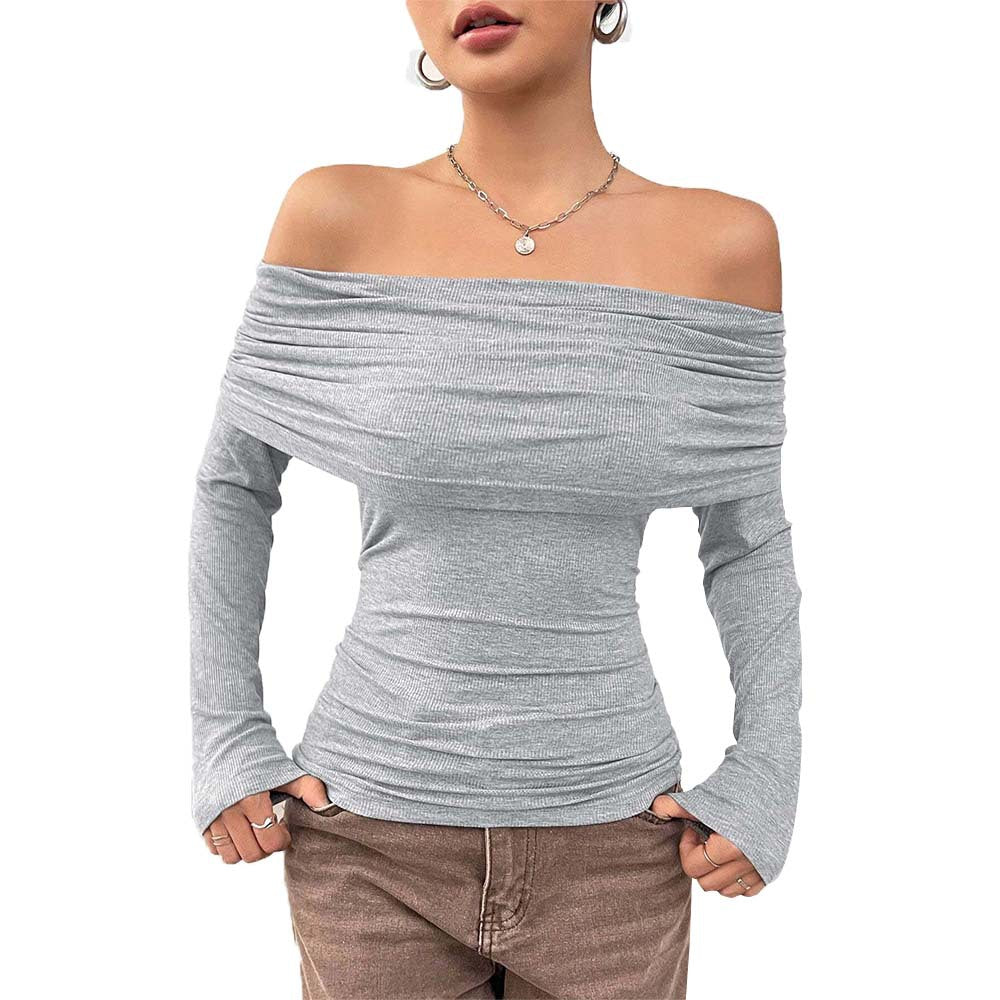 Damen Off-Shoulder-Oberteil mit Drapierung Langärmlig