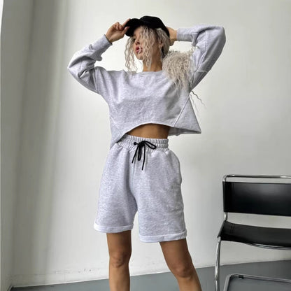 Damen Sweatshirt-Set mit Shorts Kordelzug Bunt