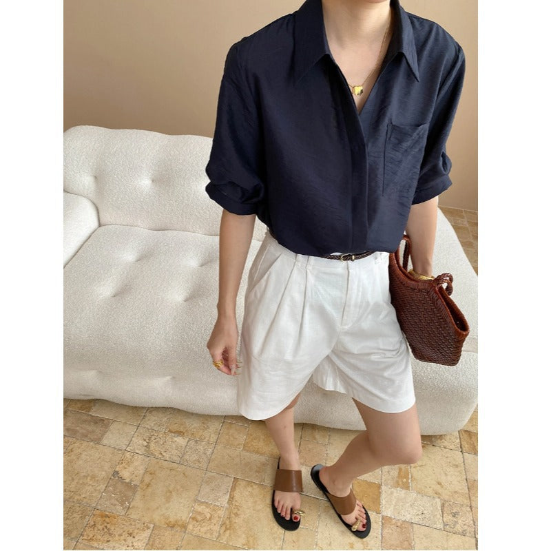 Damen Oversized Hemdbluse mit Brusttasche Baumwolle