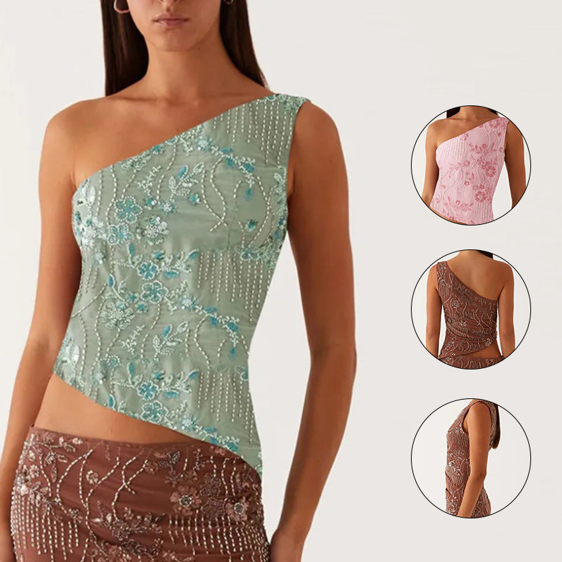 Damen Oberteil Asymmetrisch Florales Strassdesign - Norvielle