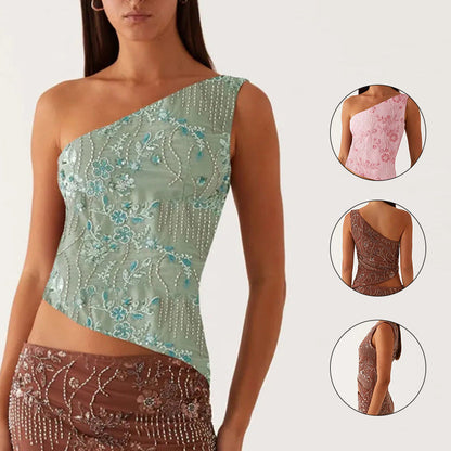 Damen Oberteil Asymmetrisch Florales Strassdesign - Norvielle