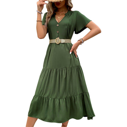 Damen Maxikleid Knopfleiste Voluminöser Rock Norvielle