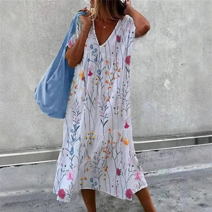 Damen Sommerkleid V-Ausschnitt Volle Rock